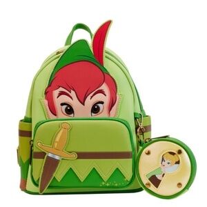 Peter Pan & Tinkerbell Cosplay Backpack & Coin Purse NEW LE Loungefly Disney